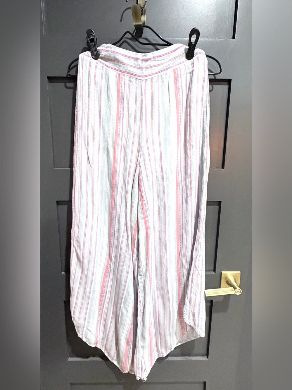 Mui Ami Women’s Large Pink Stripe Gauze Wide Leg Beach Pants
